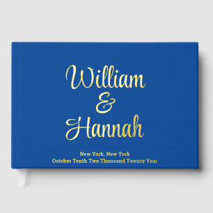 Chic Modern Wedding Blue with Gold Foil Hardcover Guest Book