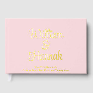 Chic Modern Wedding Blush Pink with Gold Hardcover Guest Book