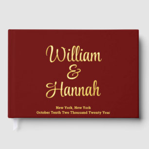 Chic Modern Wedding Burgundy Gold Foil Hardcover Guest Book