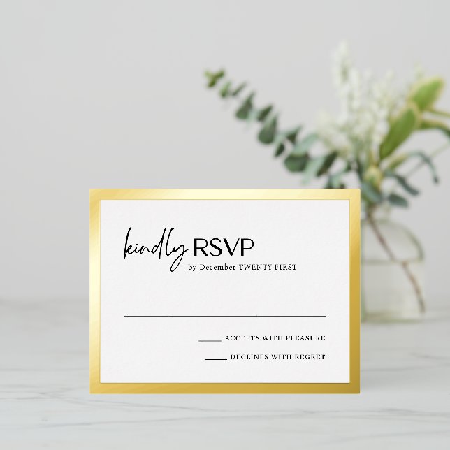 Chic Modern Wedding Foil RSVP Card (Standing Front)