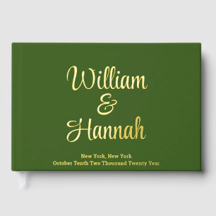 Chic Modern Wedding Green with Gold Foil Hardcover Guest Book
