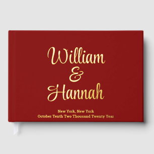 Chic Modern Wedding Maroon with Gold Hardcover Guest Book