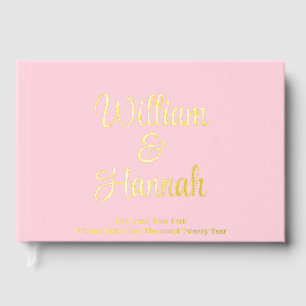 Chic Modern Wedding Pink with Gold Foil Hardcover Guest Book