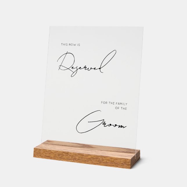 Chic modern wedding reserved acrylic  sign (Angle)