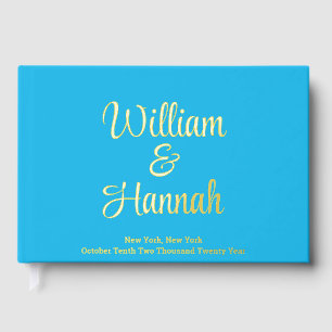 Chic Modern Wedding Sky Blue with Gold Hardcover Guest Book