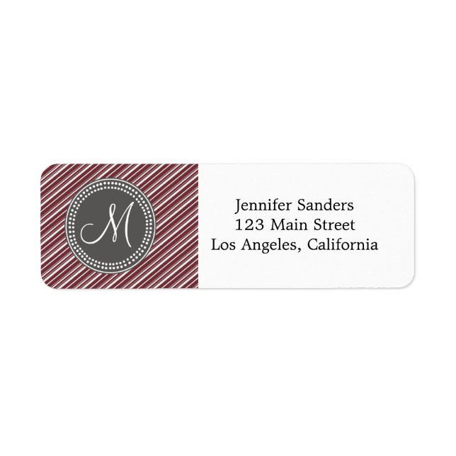 CHIC MODERN WINE STRIPES AND MONOGRAM RETURN ADDRESS LABEL (Front)