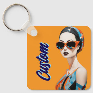 Chic modern woman, geometric elegance key ring