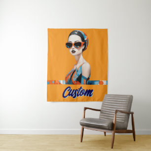 Chic modern woman, geometric elegance tapestry