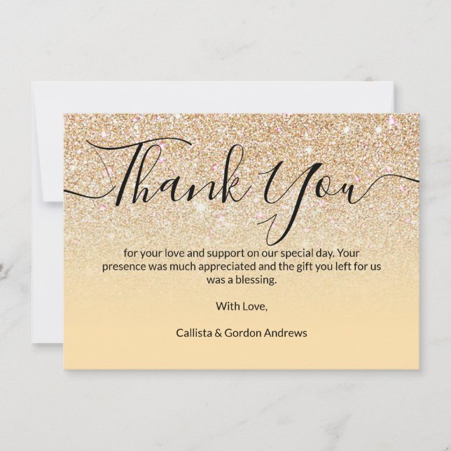 Chic Modern Yellow Gold Glitter Ombre Thank You Card (Front)