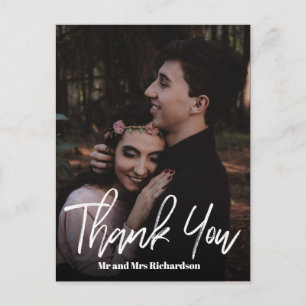 Chic ModernHand Lettered Wedding THANK YOU white Postcard