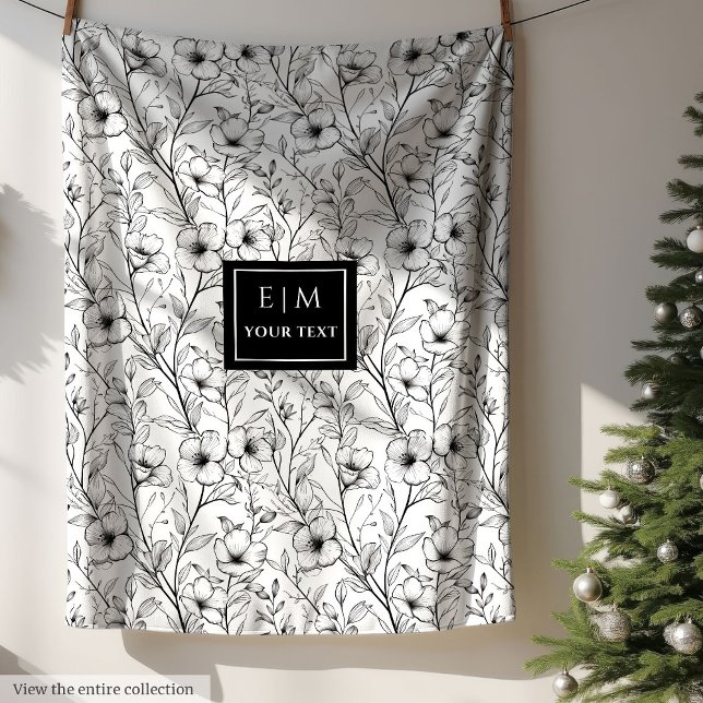 Chic monochrome floral blanket with custom name (Creator Uploaded)