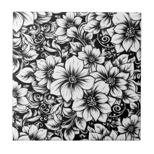 Chic Monochrome Floral Luxury Pattern (1) Ceramic Tile