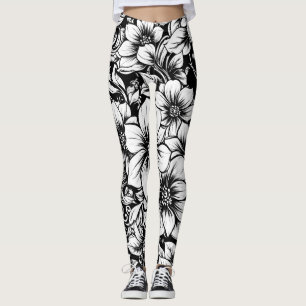 Chic Monochrome Floral Luxury Pattern (1) Leggings