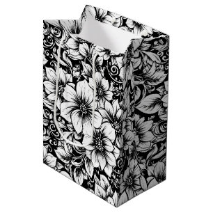Chic Monochrome Floral Luxury Pattern (1) Medium Gift Bag