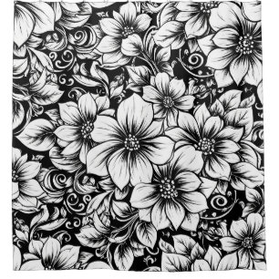 Chic Monochrome Floral Luxury Pattern (1) Shower Curtain