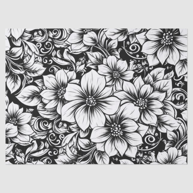 Chic Monochrome Floral Luxury Pattern (1) Tissue Paper (Front)