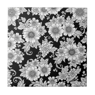 Chic Monochrome Floral Luxury Pattern (2) Ceramic Tile