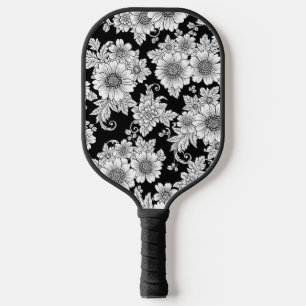 Chic Monochrome Floral Luxury Pattern (2) Pickleball Paddle