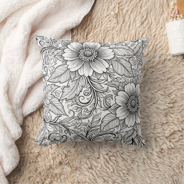 Chic Monochrome Floral Luxury Pattern (3) Cushion (Blanket)