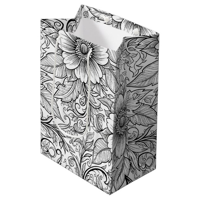 Chic Monochrome Floral Luxury Pattern (3) Medium Gift Bag (Front Angled)