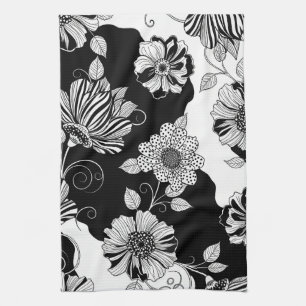 Chic Monochrome Floral Luxury Pattern (4) Tea Towel