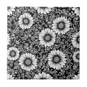Chic Monochrome Floral Luxury Pattern (5) Ceramic Tile