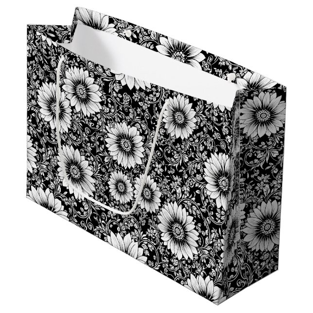 Chic Monochrome Floral Luxury Pattern (5) Large Gift Bag (Front Angled)