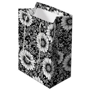 Chic Monochrome Floral Luxury Pattern (5) Medium Gift Bag
