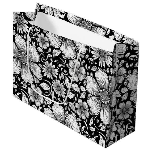 Chic Monochrome Floral Luxury Pattern (6) Large Gift Bag (Front Angled)