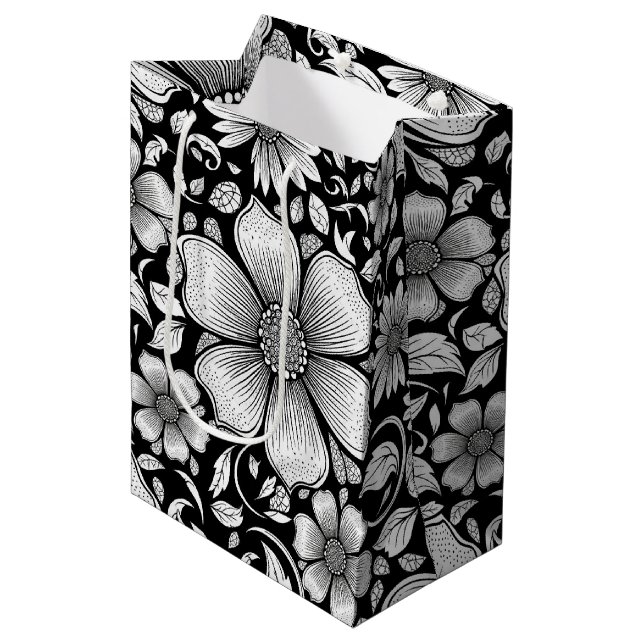 Chic Monochrome Floral Luxury Pattern (6) Medium Gift Bag (Front Angled)