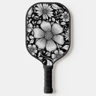 Chic Monochrome Floral Luxury Pattern (6) Pickleball Paddle