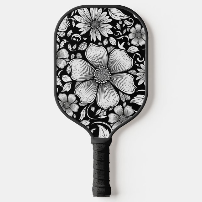 Chic Monochrome Floral Luxury Pattern (6) Pickleball Paddle (Front)