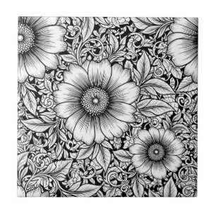 Chic Monochrome Floral Luxury Pattern (7) Ceramic Tile