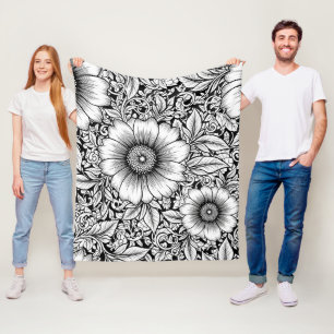 Chic Monochrome Floral Luxury Pattern (7) Fleece Blanket