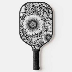 Chic Monochrome Floral Luxury Pattern (7) Pickleball Paddle