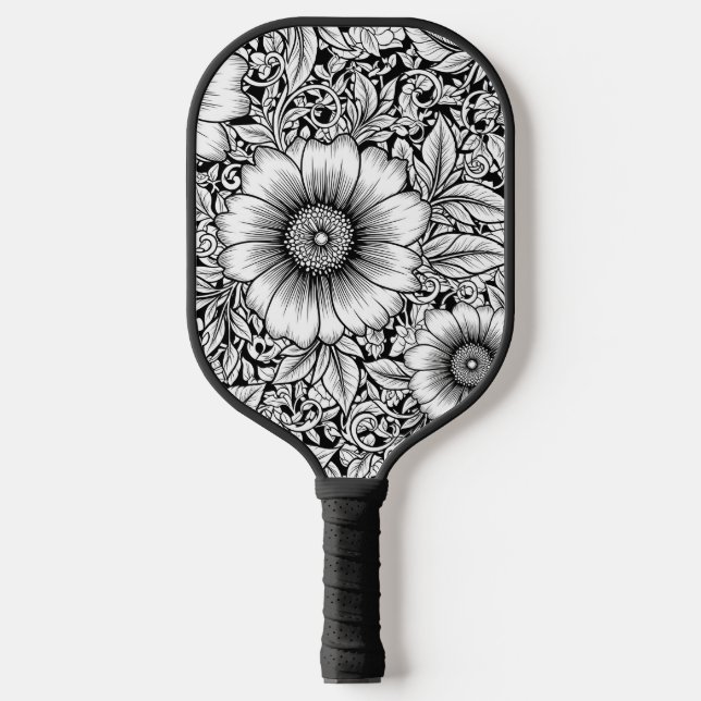 Chic Monochrome Floral Luxury Pattern (7) Pickleball Paddle (Front)