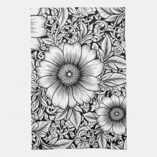 Chic Monochrome Floral Luxury Pattern (7) Tea Towel