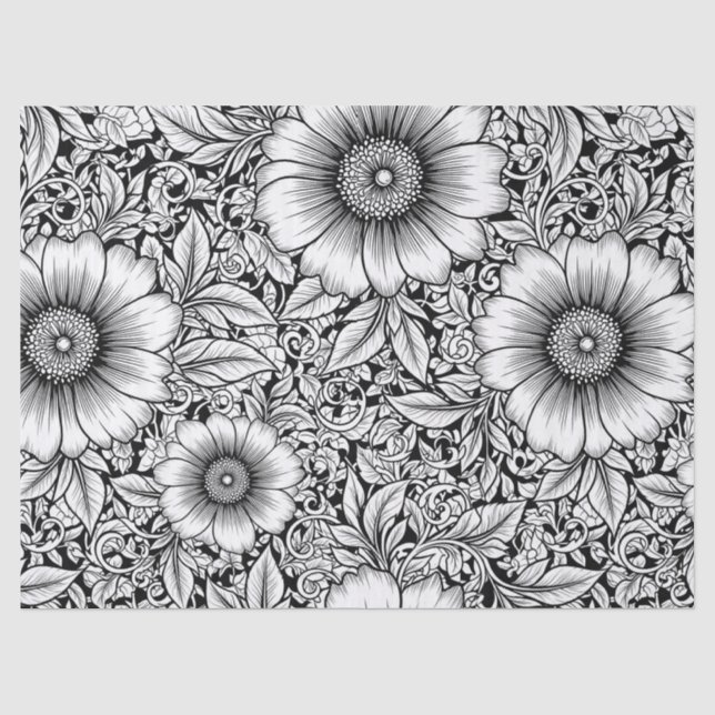 Chic Monochrome Floral Luxury Pattern (7) Tissue Paper (Front)
