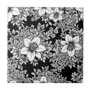 Chic Monochrome Floral Luxury Pattern (8) Ceramic Tile