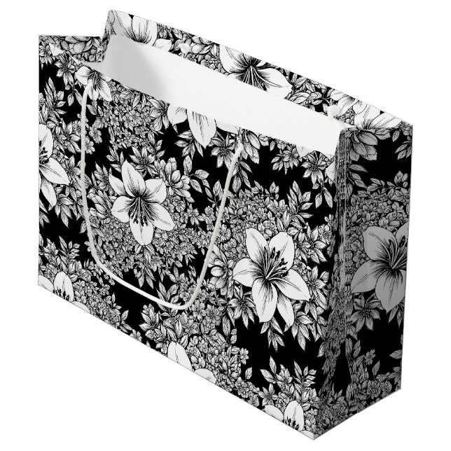 Chic Monochrome Floral Luxury Pattern (8) Large Gift Bag (Front Angled)