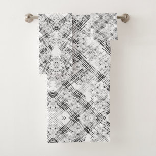 Chic Monochrome Flowers and stripes Bath Towel Set