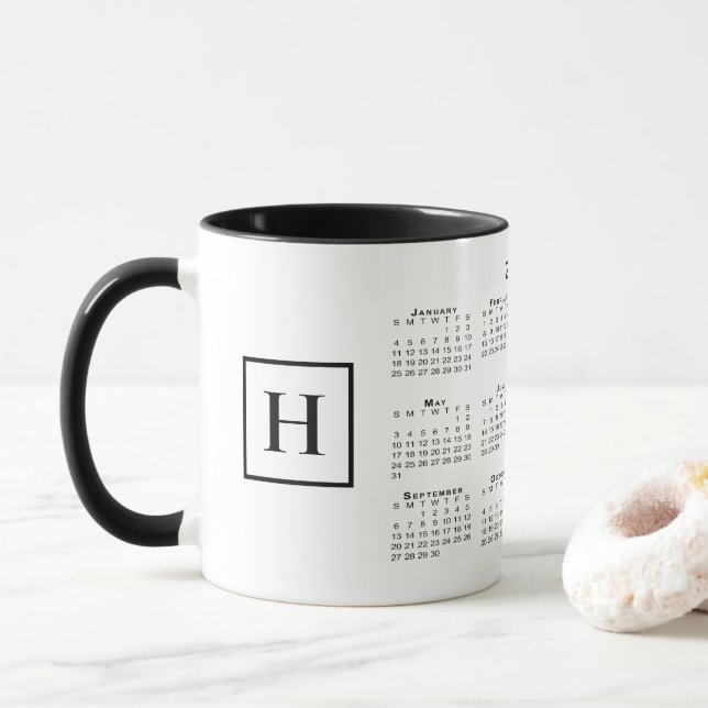 Chic Monogram 2026 Calendar Mug (With Donut)