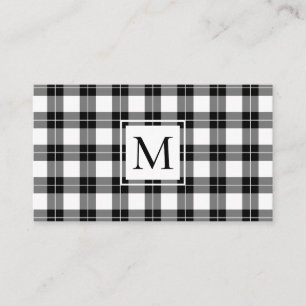 Chic Monogram Black and White Plaid Pattern Business Card