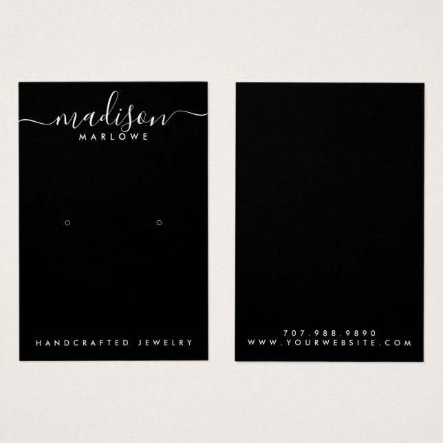 Chic Monogram Black Earring Display Card (Front & Back)