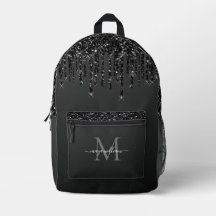 Chic Monogram Black Glitter Drips