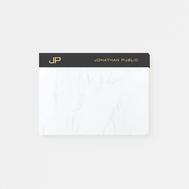 Chic Monogram Black Gold Marble Simple Template Post-it Notes (Front)