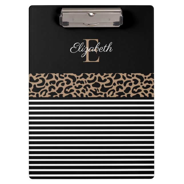 Chic Monogram black Leopard Animal Print Clipboard (Front)