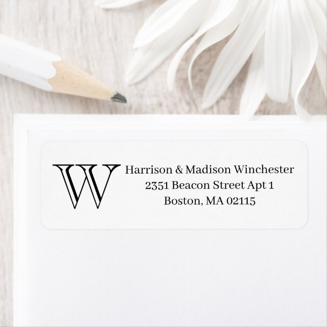 Chic Monogram black white custom Return Address Label (Insitu)