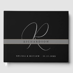 Chic Monogram Black White Grey Wedding Guest Book