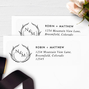 Chic Monogram Black White Wedding Return Address Label